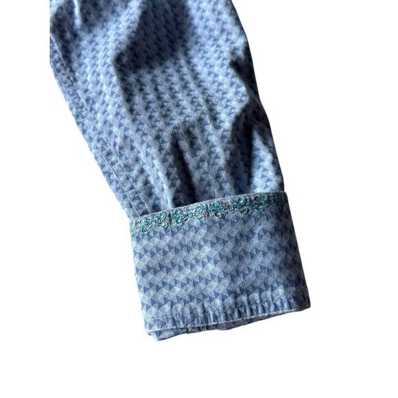 Robert Graham Mens Sz XL Blue Geometric Embroidered Flip Cuff Casual Dress Shirt - Picture 9 of 12
